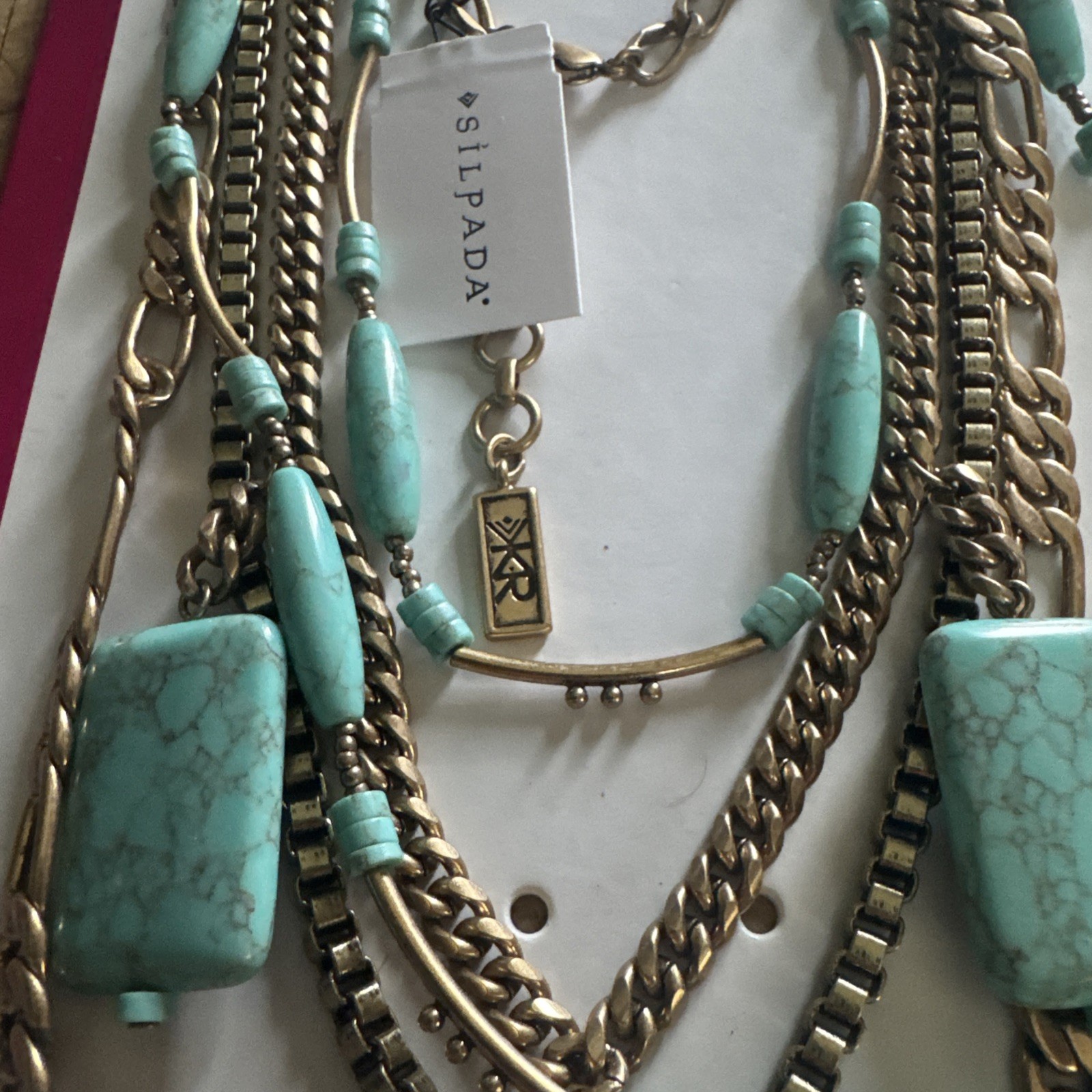 Silpada KR Toes in the Sand Tiered Howlite Turquoise & Brass Necklace NWT