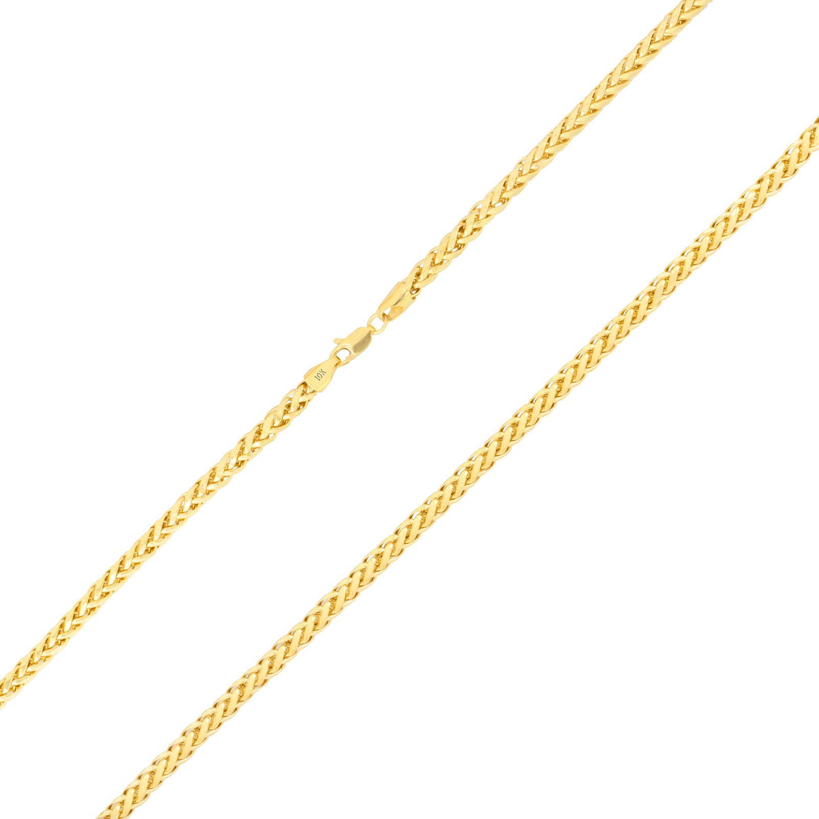 10K Yellow Gold 2.5mm-5mm Round Wheat Palm Franco Spiga Chain Necklace 16″- 30″