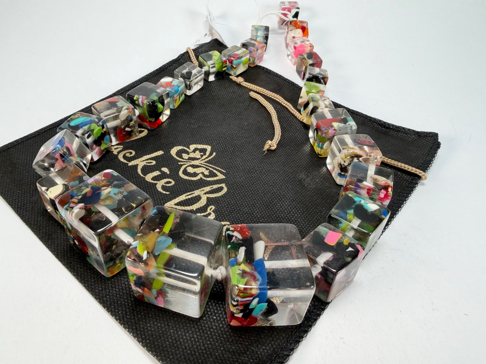 Jackie Brazil “Cascade” Mix Size Liquorice Cubes Resin Necklace ( N3343 )