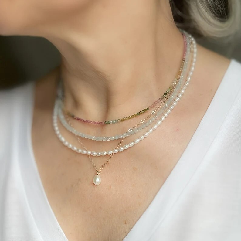 Watermelon Tourmaline 2mm Beaded Choker Healing Dainty Women Boho Necklace Gift