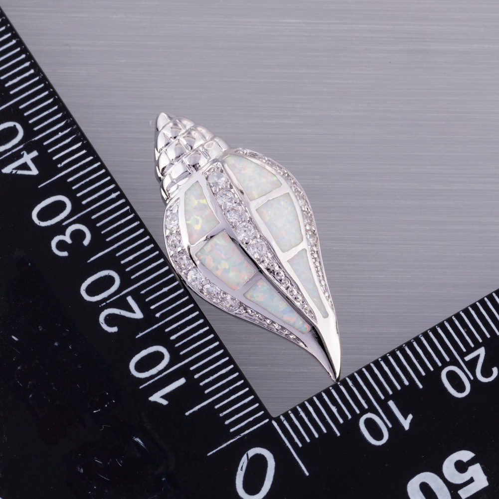 Conch Seashell White Fire Opal Silver Jewelry Necklace Pendant