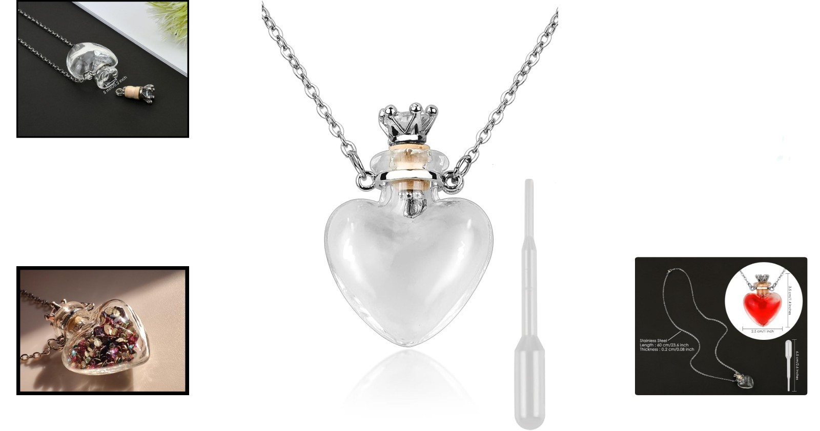 Vial Necklace Heart Shaped Perfume Bottle Pendant Blood Vial Necklace for Liq…
