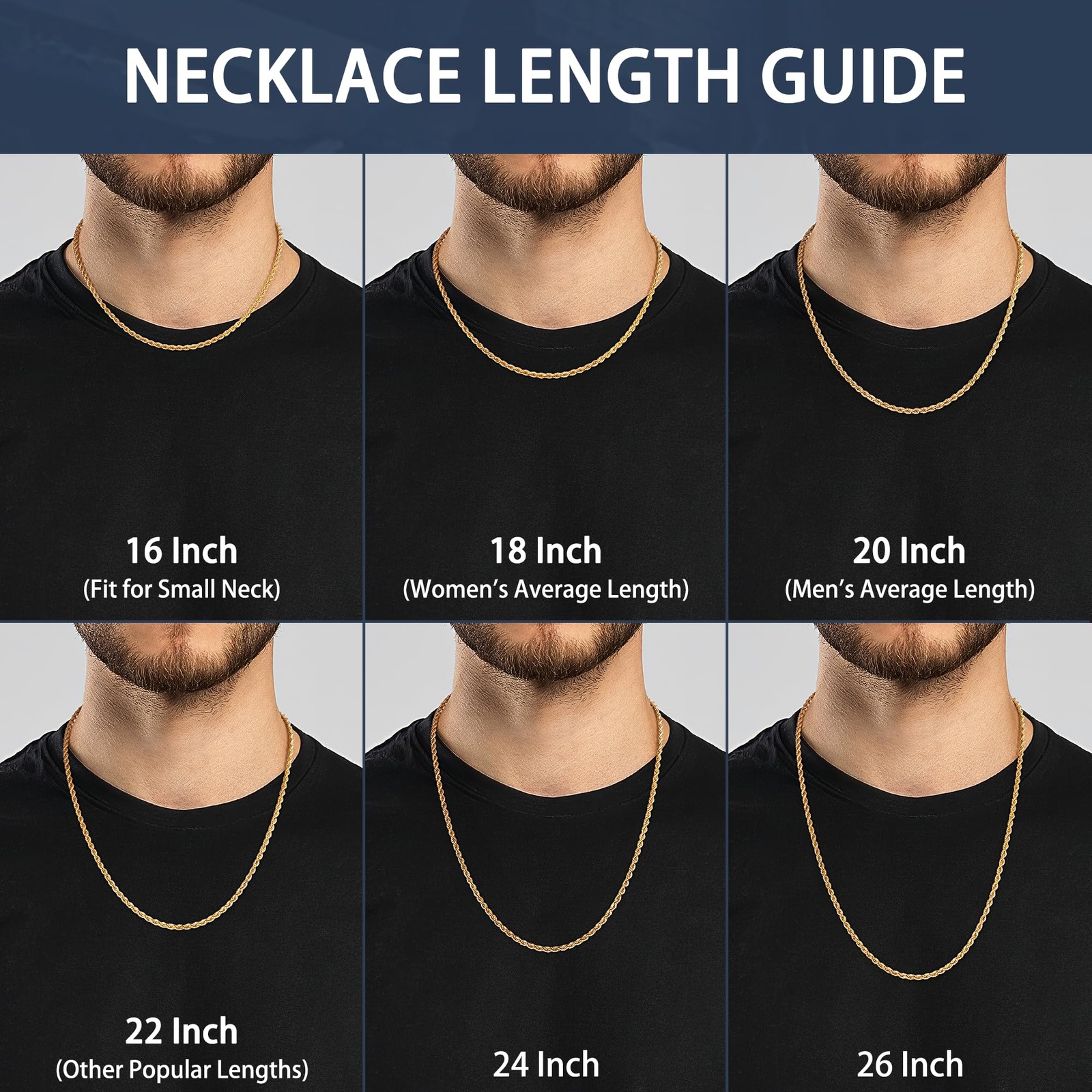 14K Gold Plated Chain Necklace for Men, 3mm Stainless Steel Rope Chains 14K G…