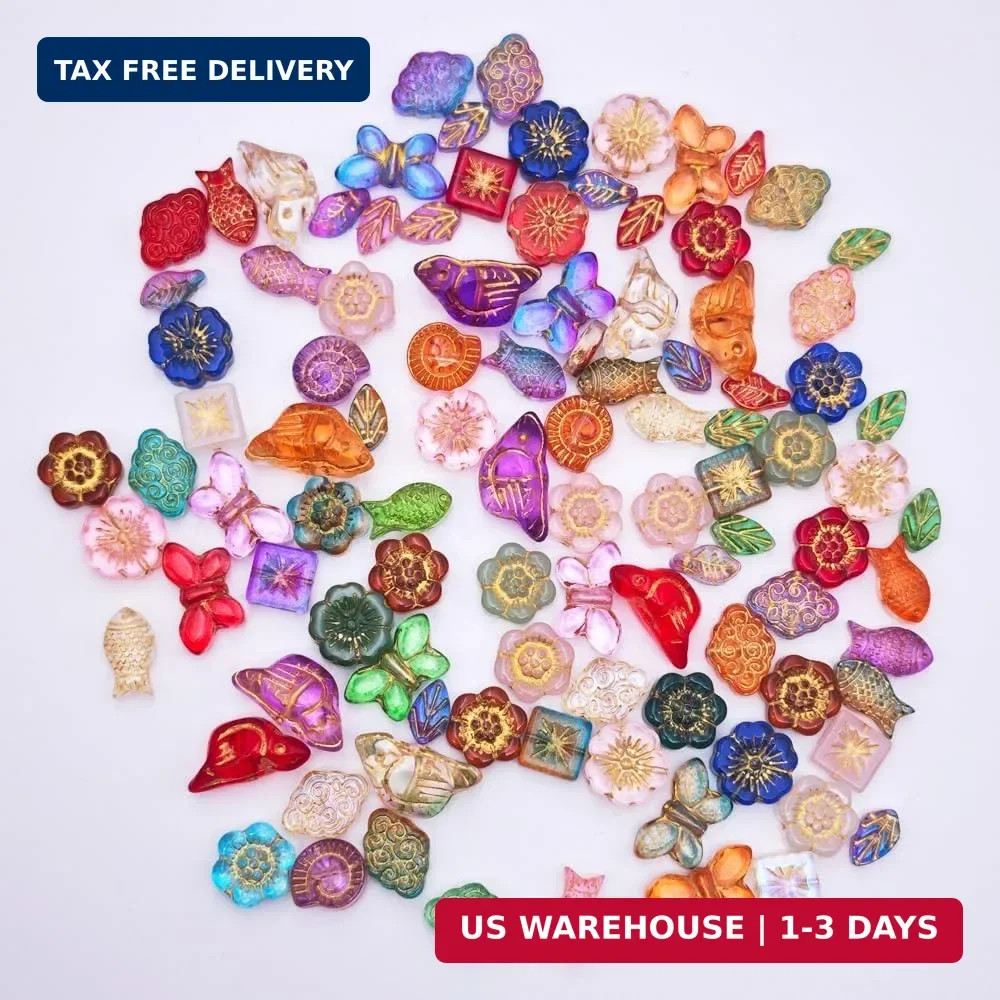 100pcs Crystal Glass Beads Gold Tracing for Jewelry Bracelet Necklace