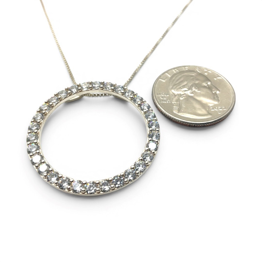 Sterling Silver White/Colorless Cubic Zirconia Circle Pendant 20in (KS1026913)