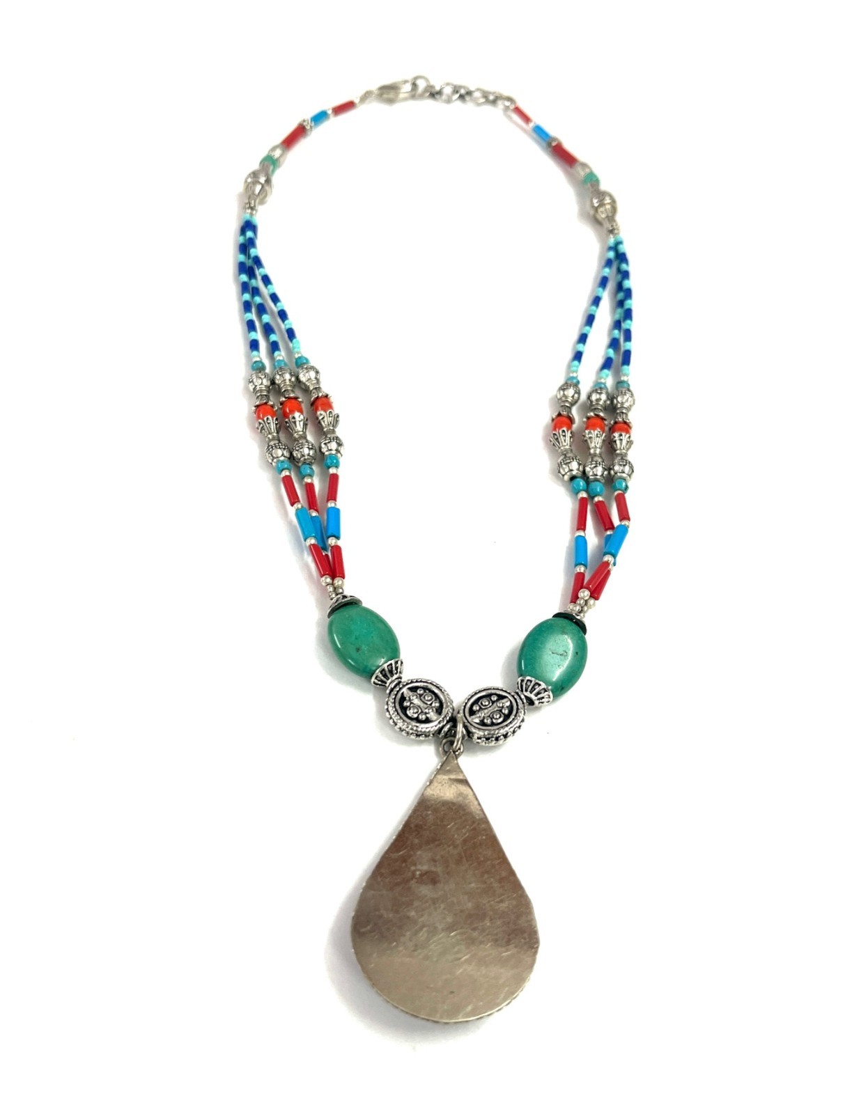 Antique Lapis Turquoise Gemstone Tibetan Style Necklace Jewelry, 18 Inc Adjs