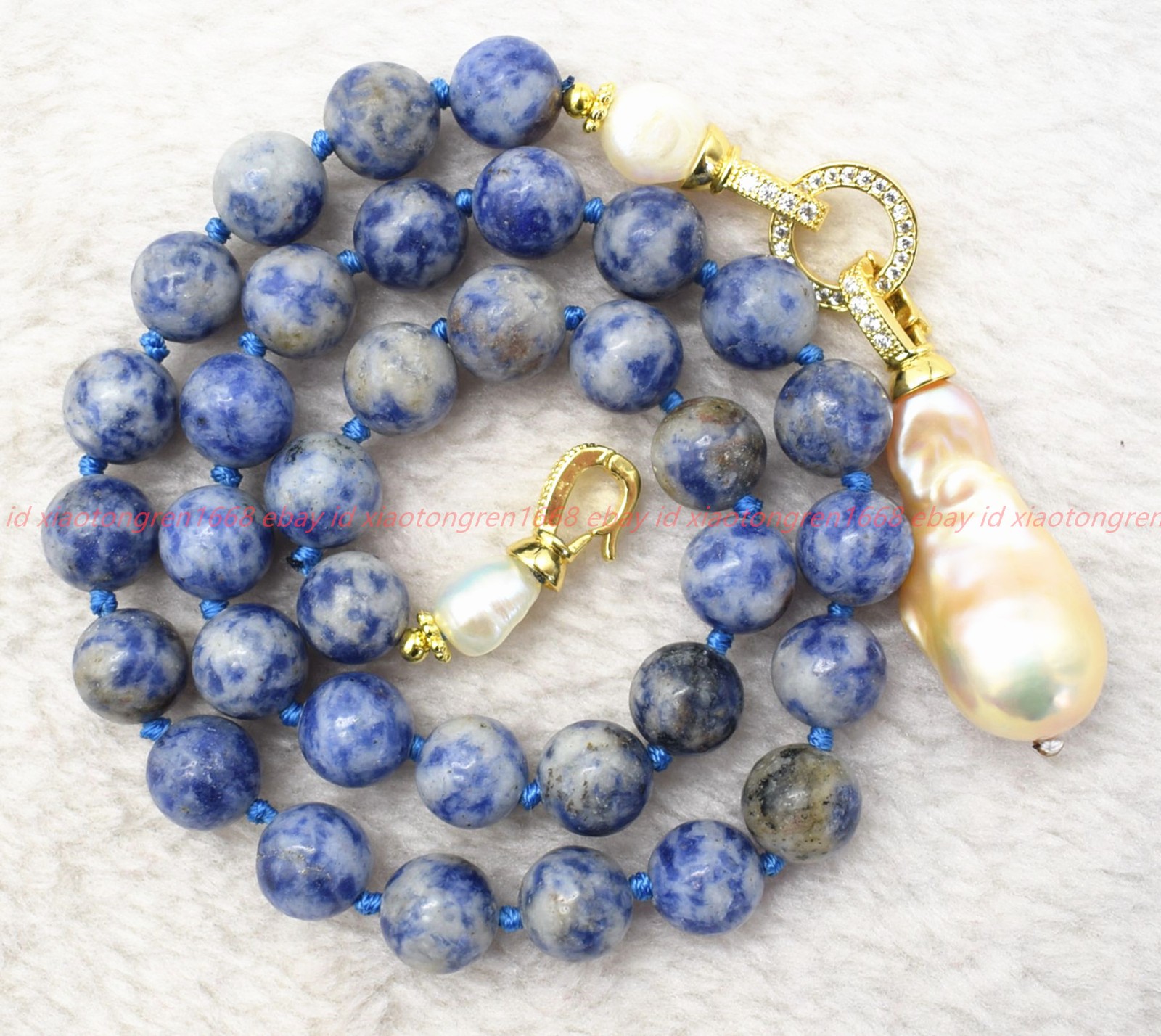 Natural 6/8/10/12mm Blue White Jade White Baroque Pearl Pendant Necklace 16-28in