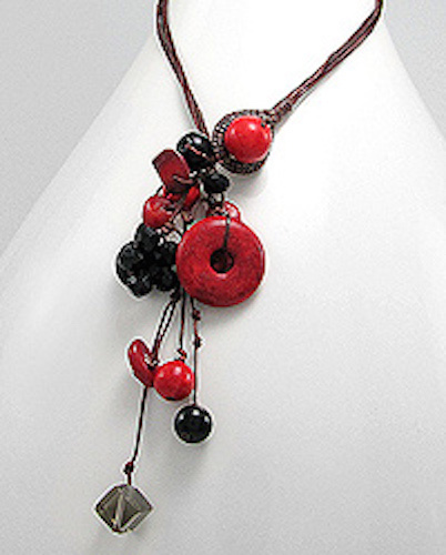 20″ Beauty Red Coral Howlite Agate Macrame Necklace Choker Statement
