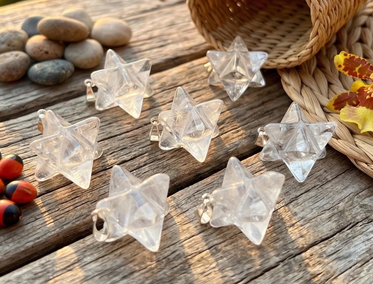 Quartz Crystal Merkaba Pendant (Silver Bail) Natural Mineral Jewelry Supply
