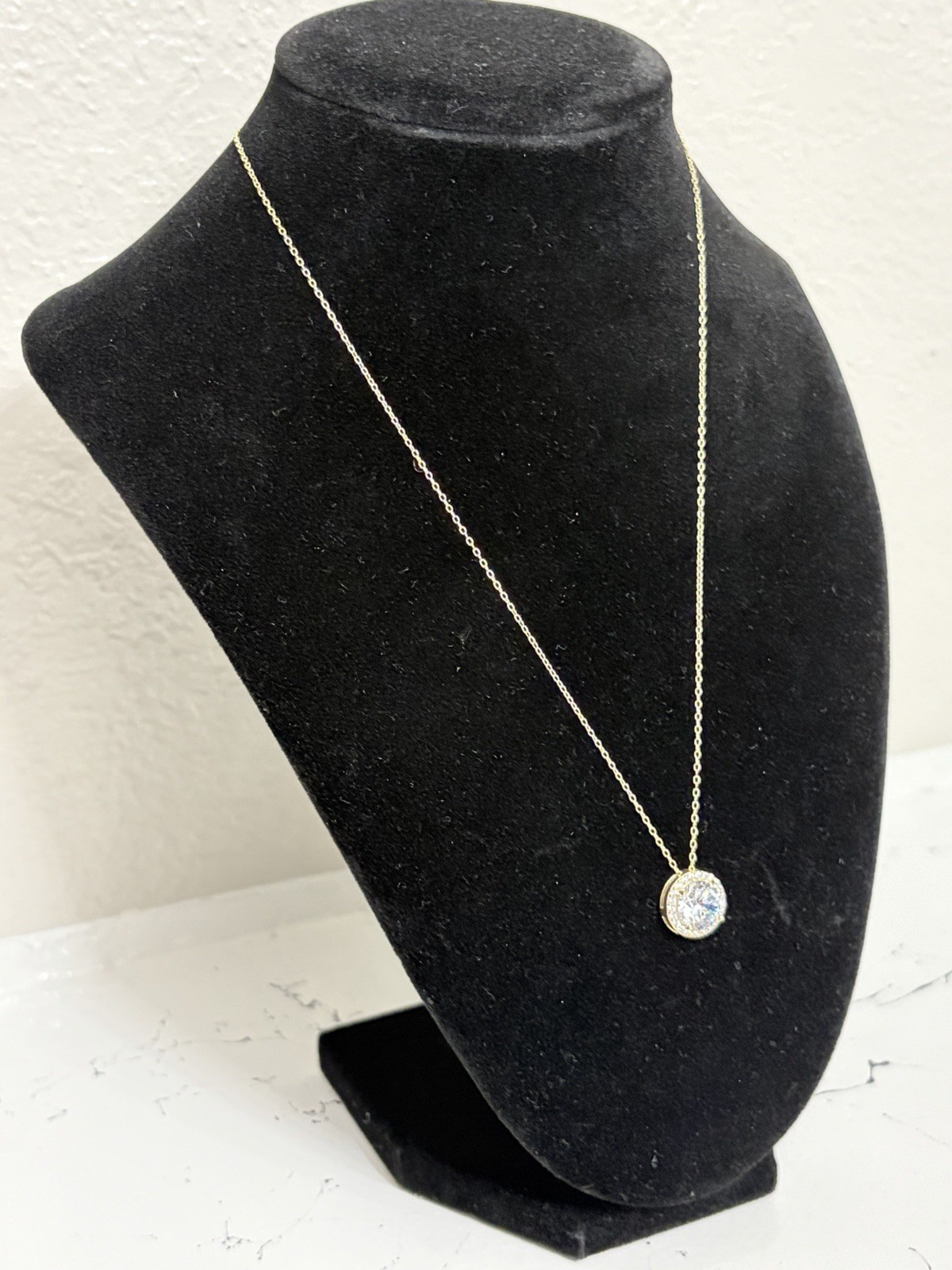 925 GP Round Halo Pendant Charm Necklace White/Colorless Stone Cable Chain 18”