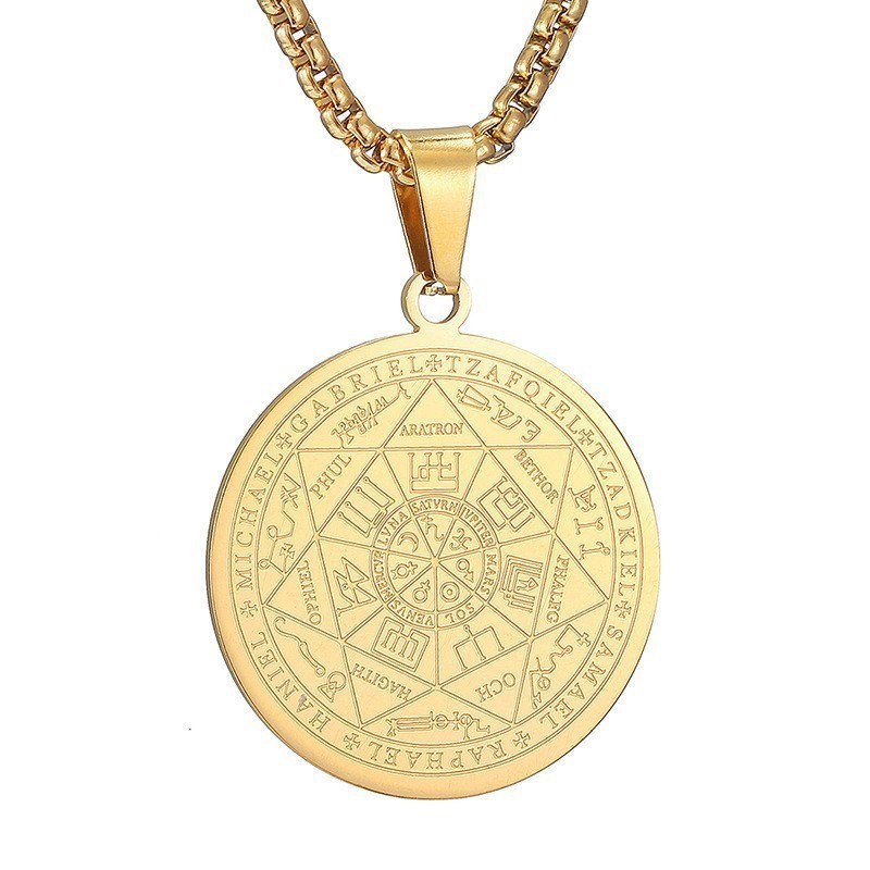 Religious Seven Seals of The Archangels Coin Pendant Men Necklace Chain Classic