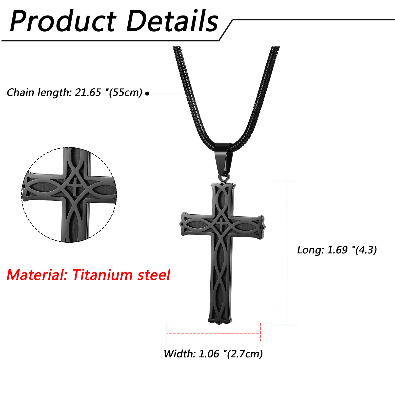 Mens Boys Celtic Knot Cross Crucifix Stainless Steel Pendant Necklace Chain 22in