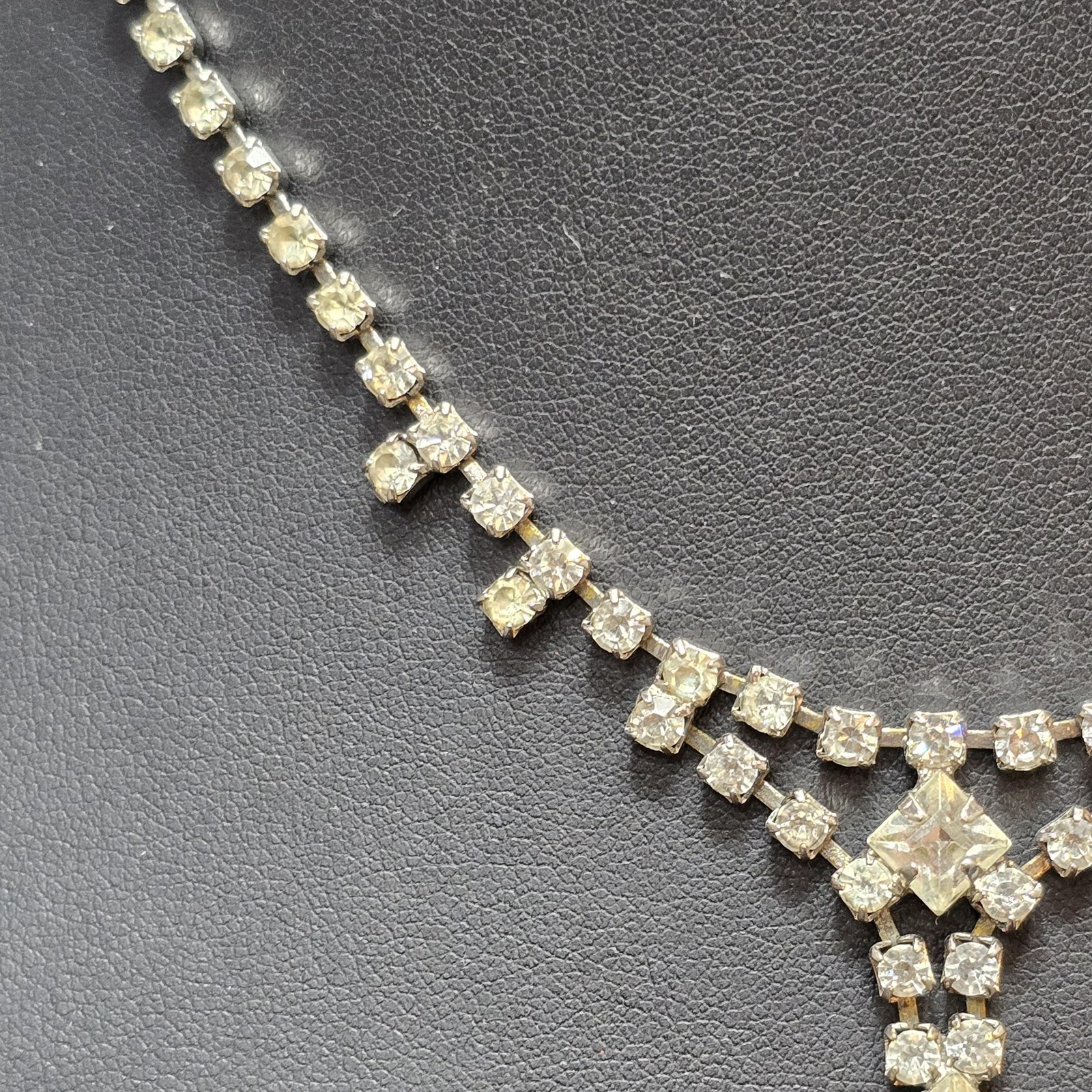 Clear Rhinestone Tennis Necklace Womens Y-Drop Square Pendant Crystal Elegant