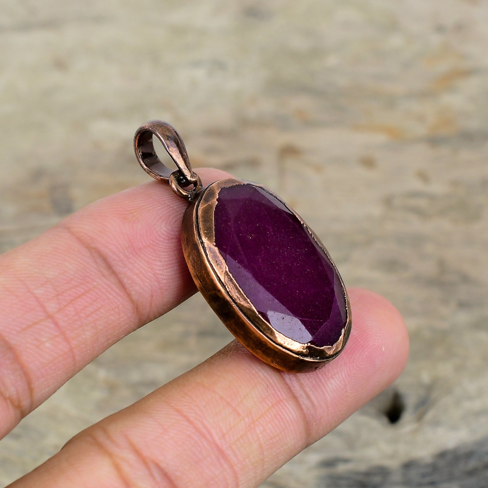 Mothers day Sale Oval Kashmir Rubi Gemstone Sister Electroformed Pendant Copper