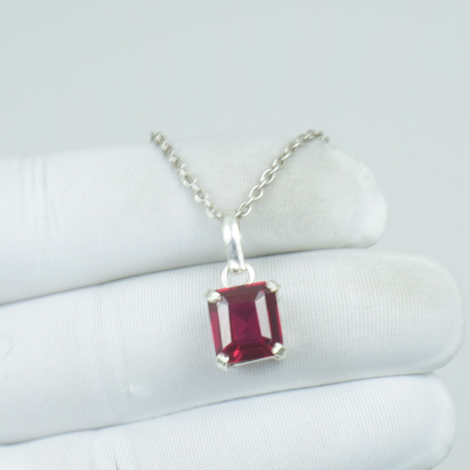925 Sterling Silver Red Ruby Necklace Jewelry, July Birthstone Gift Pendant,