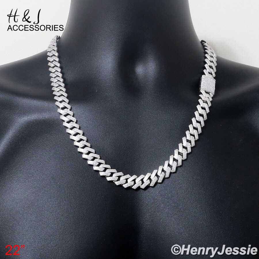 MEN 925 STERLING SILVER 18″-24″X12MM BLING CZ MIAMI CUBAN CHAIN NECKLACE*SN21