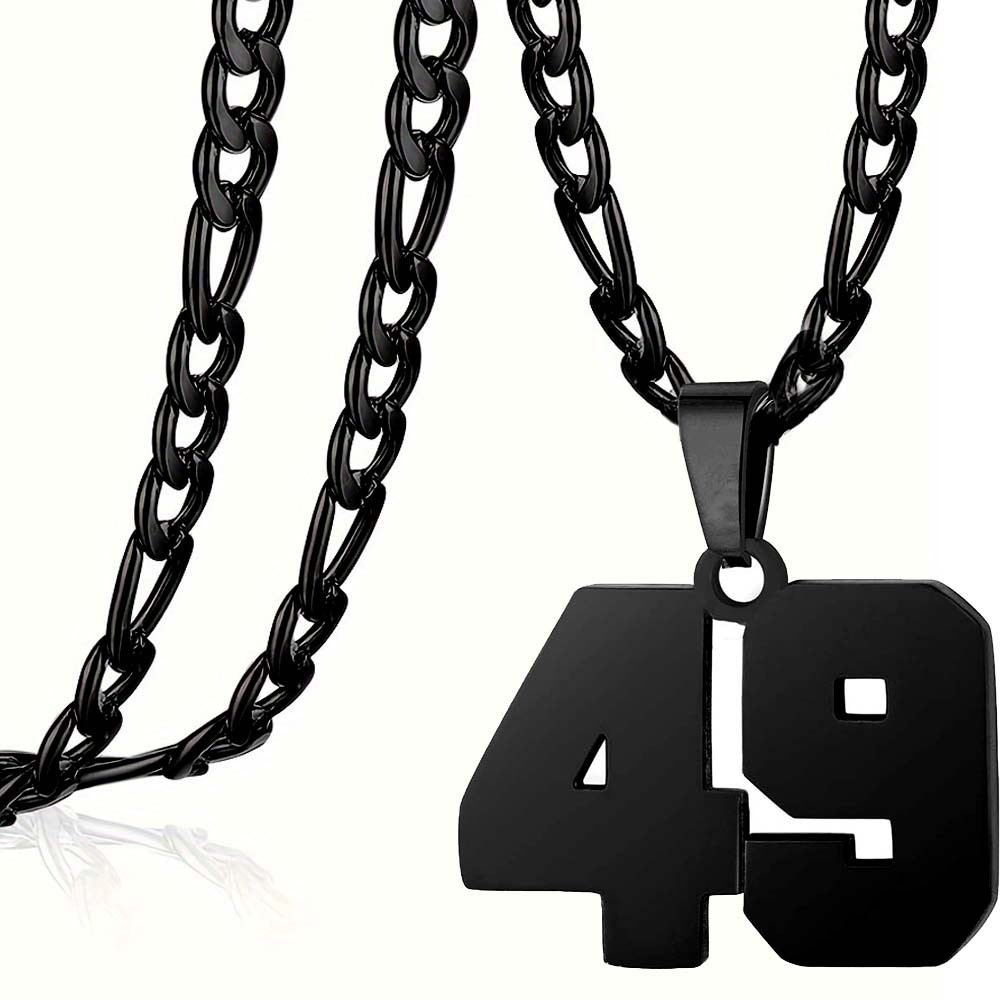 #00-#99 SPORTS BLACK NUMBER Pendant Charm / 24IN STAINLESS CHAIN NECKLACE