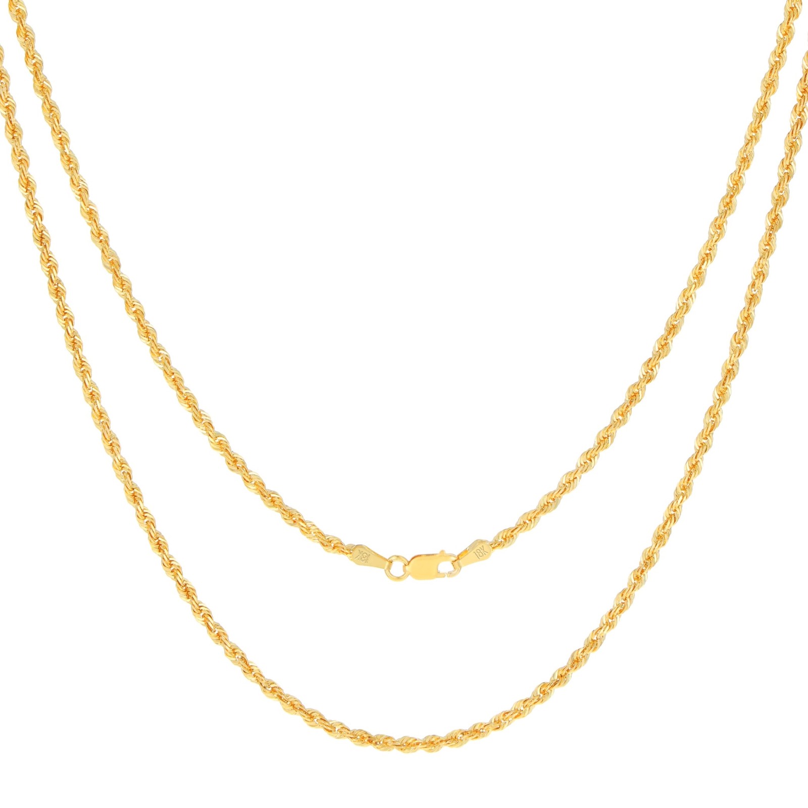18K Yellow Gold Solid Mens 2.5mm Diamond Cut Rope Chain Italian Necklace 24″