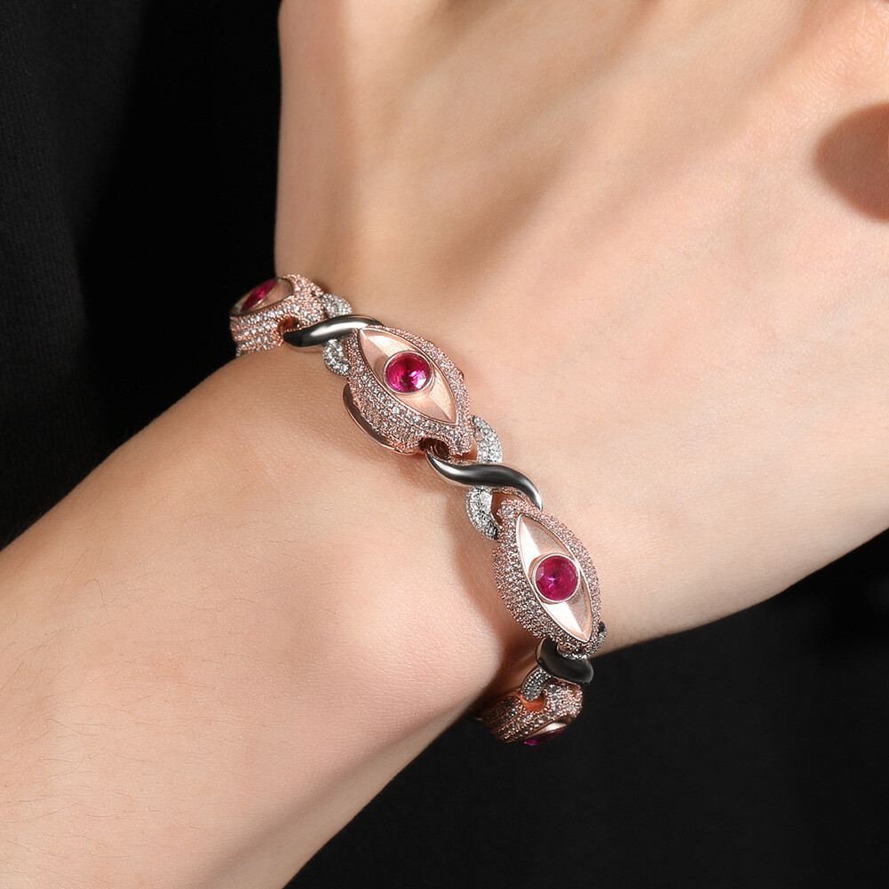 13mm Hip Hop Red Eye Cuban Chain Necklace Bracelets 8 Shape 5A Zircon Jewelry