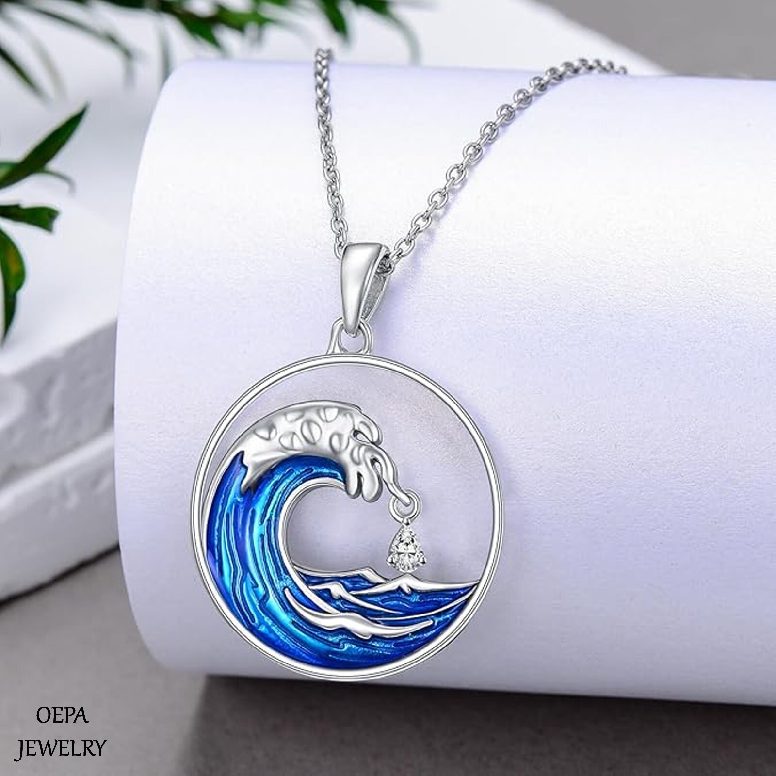 925 Sterling Silver Wave Necklace Ocean Wave Pendant for Women Necklace