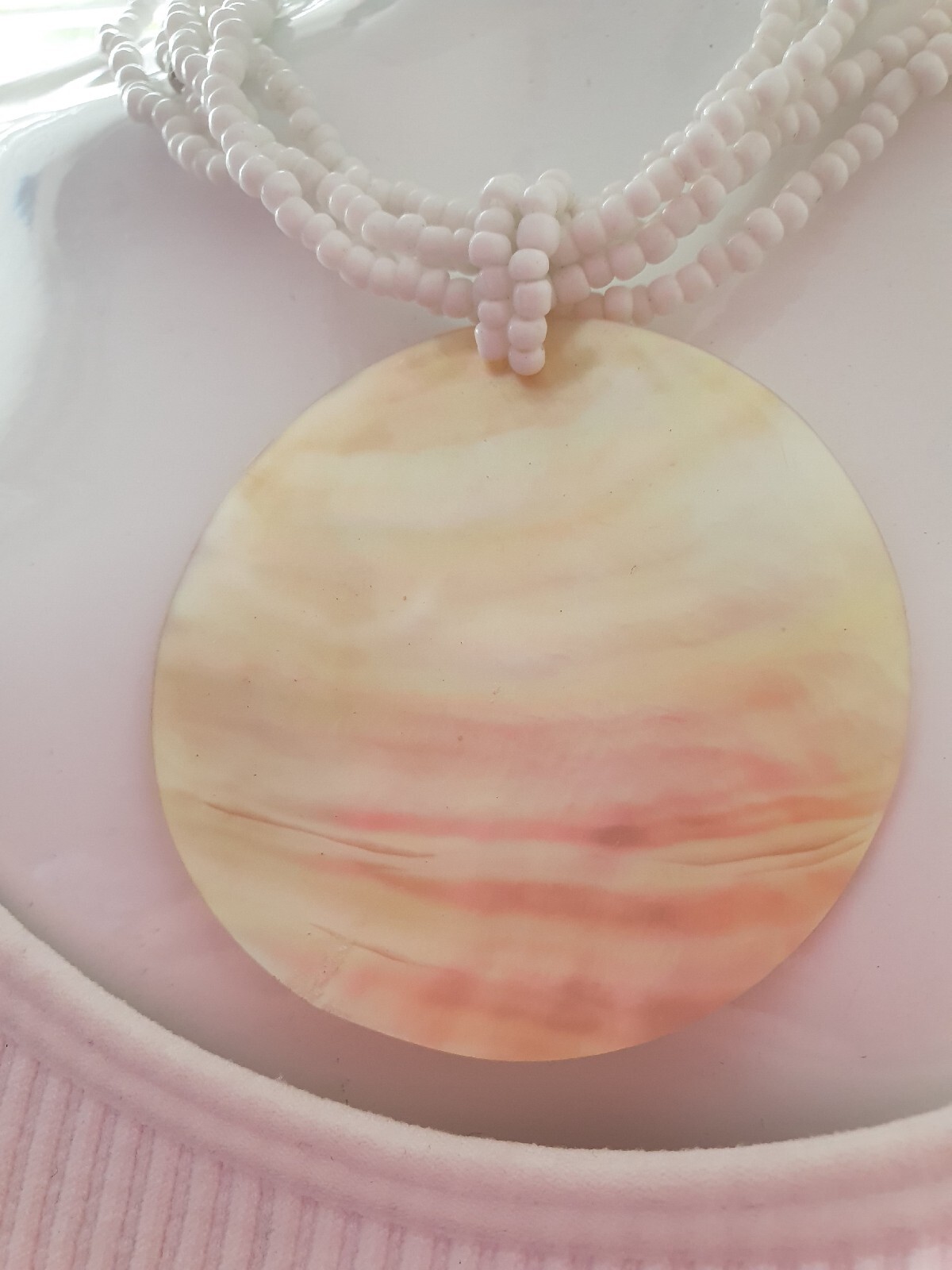 Artisan Mother of Pearl MOP Shell Seed Bead None Metal necklace