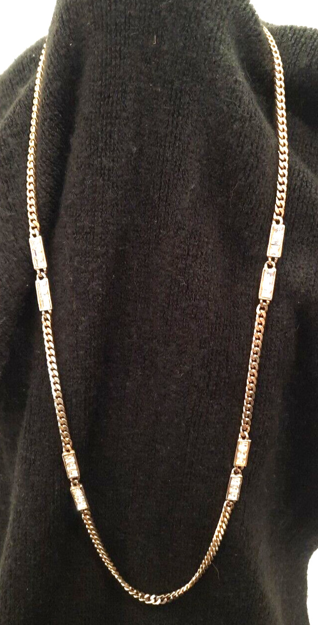 Goldtone Heavy weight Flat Curb link chain necklace 28′ long w/ Rectangle CZ ‘s