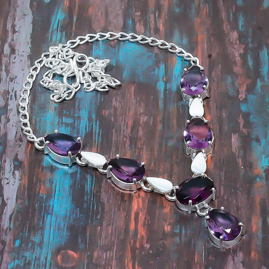 Amethyst Gemstone Handmade Gift Jewelry Necklace 18″ M823
