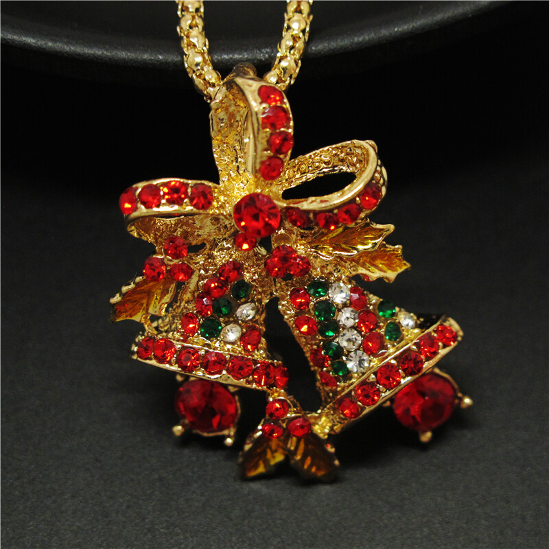 New Fashion Women Lovely Red Bling Christmas Bell Pendant Chain Necklace