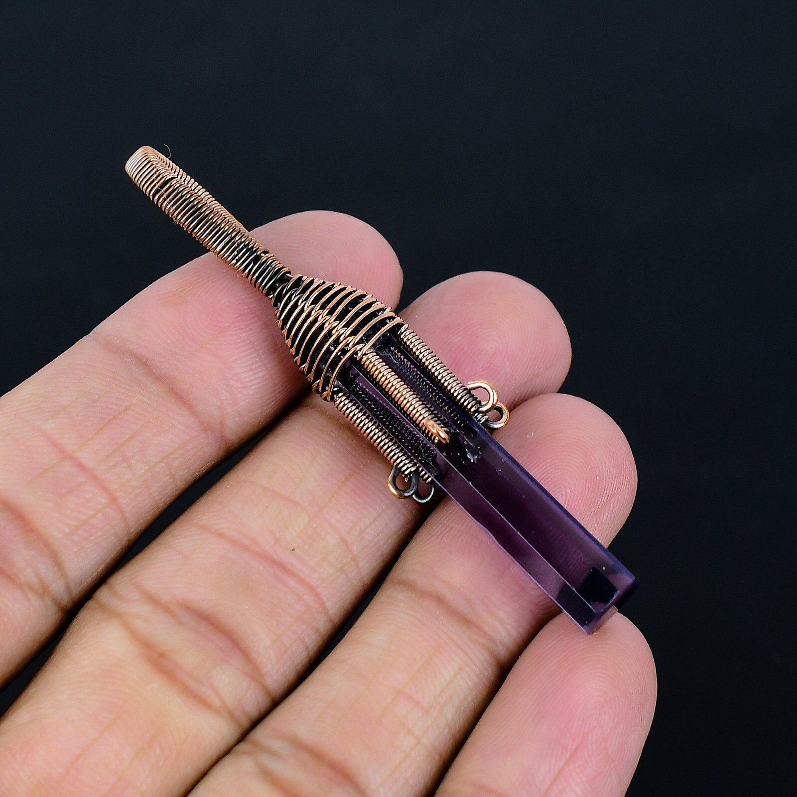 Crystal Gemstone Pencil Shape Copper Wire Wrapped Pendant Handmade Jewelry