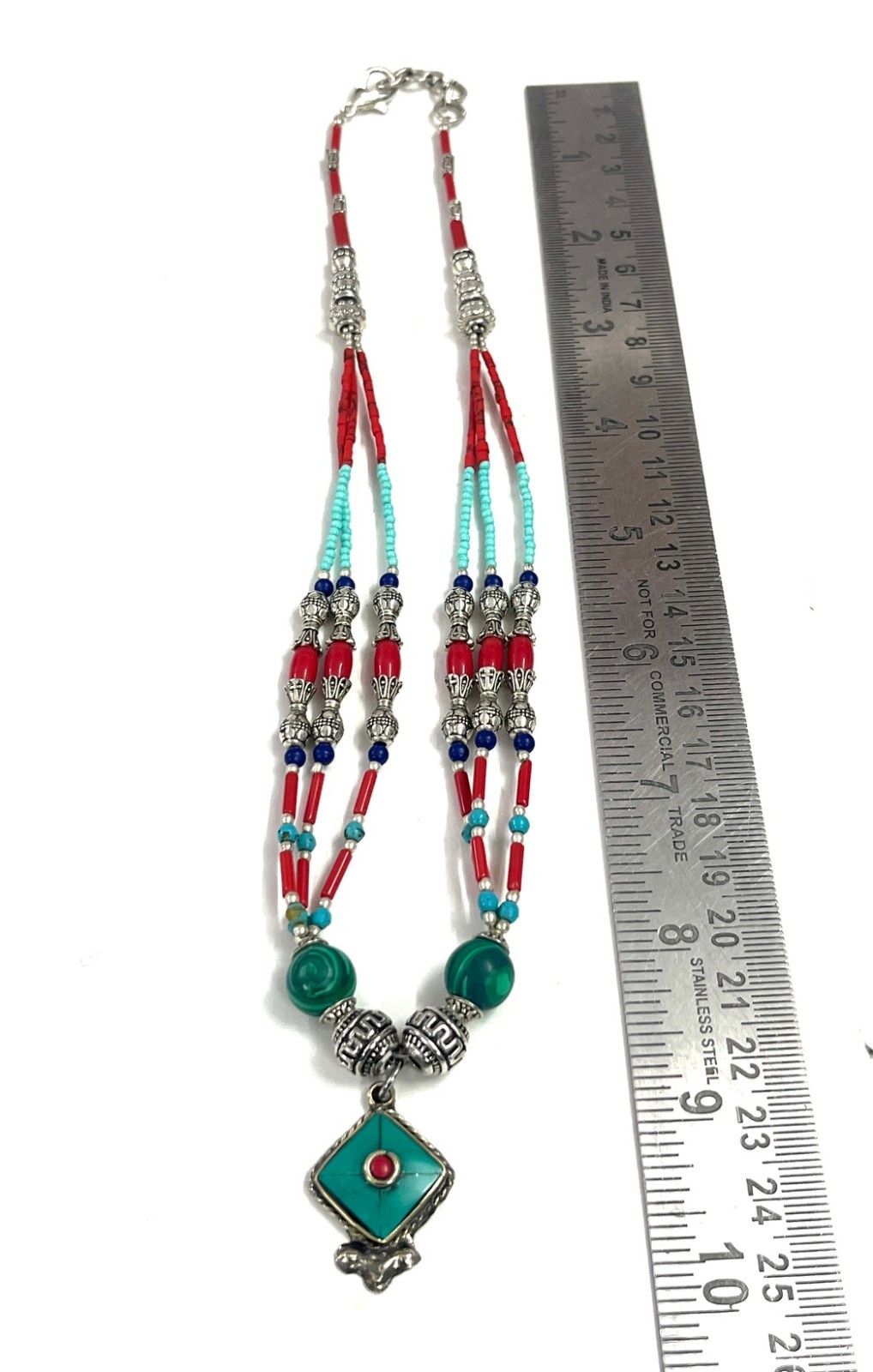 Antique Turquoise Coral Gemstone Tibetan Style Necklace Jewelry, 17 Inc Adjs