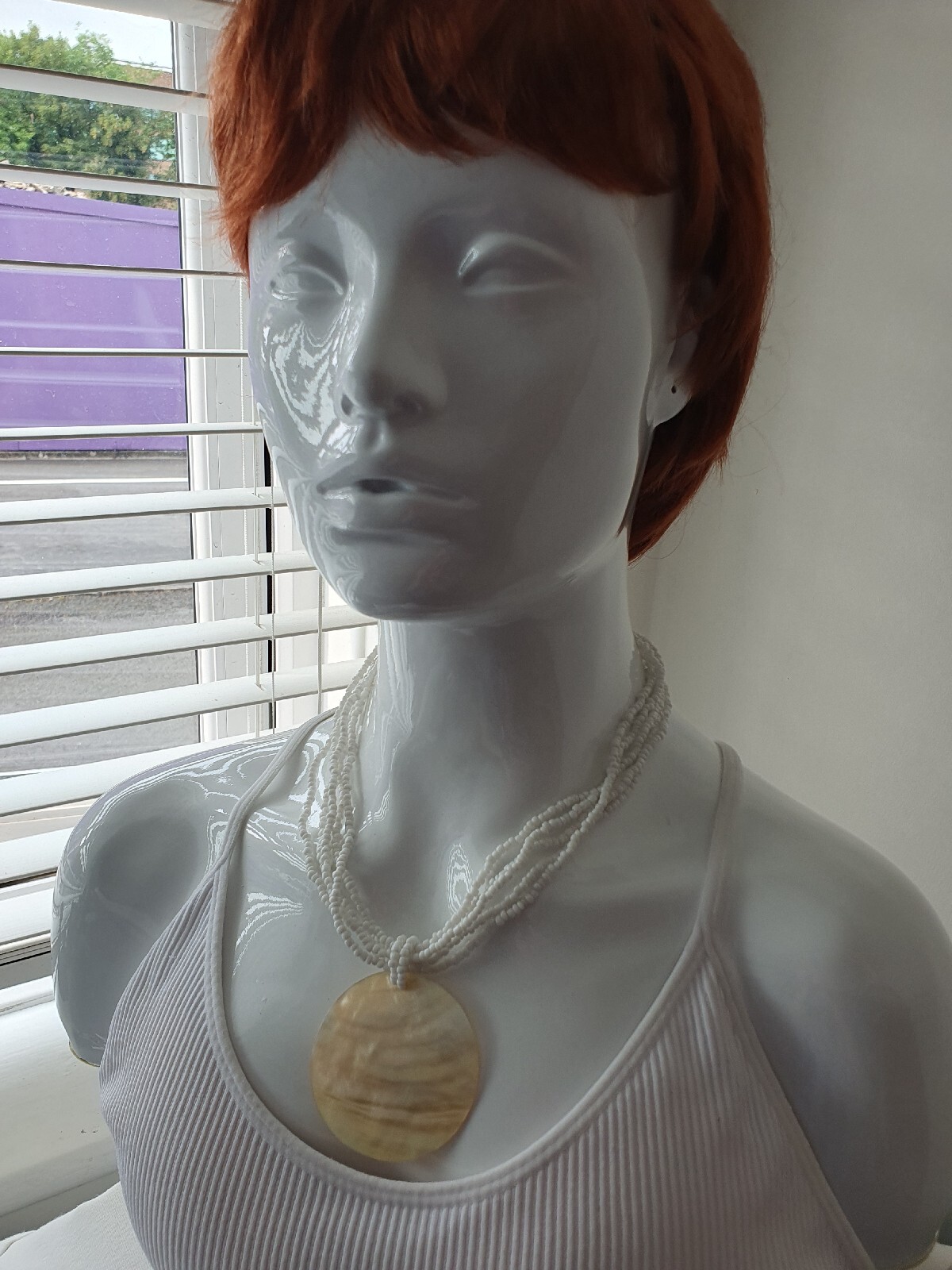 Artisan Mother of Pearl MOP Shell Seed Bead None Metal necklace