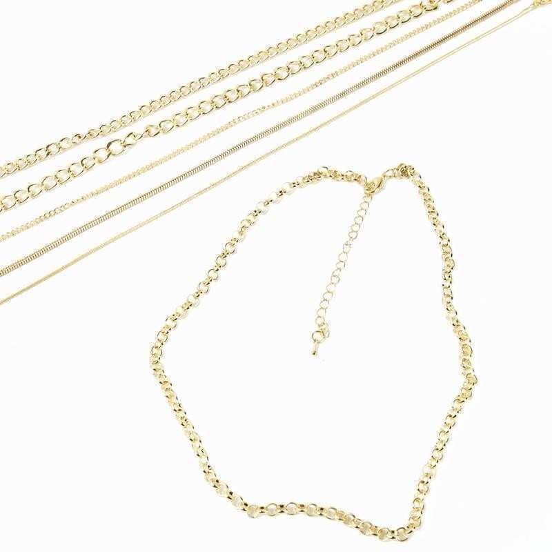 Gold Multi Chain Necklace Pack W/ Lobster Claw Clasps Adult Unisex DIY 6 Pcs New