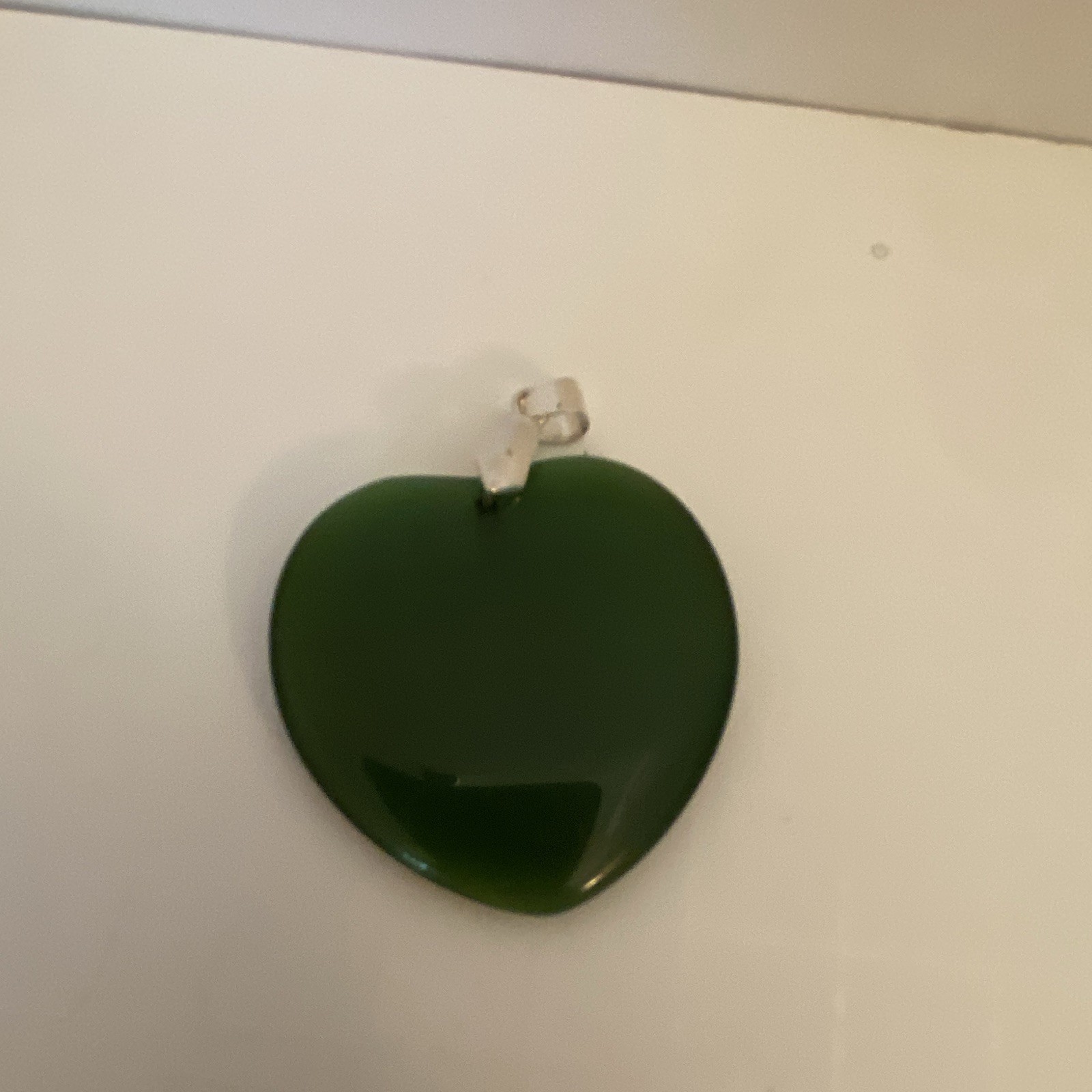 Silver Tone Bail Green Heart “jade type” Stone Pendant Love Theme Heart Shape