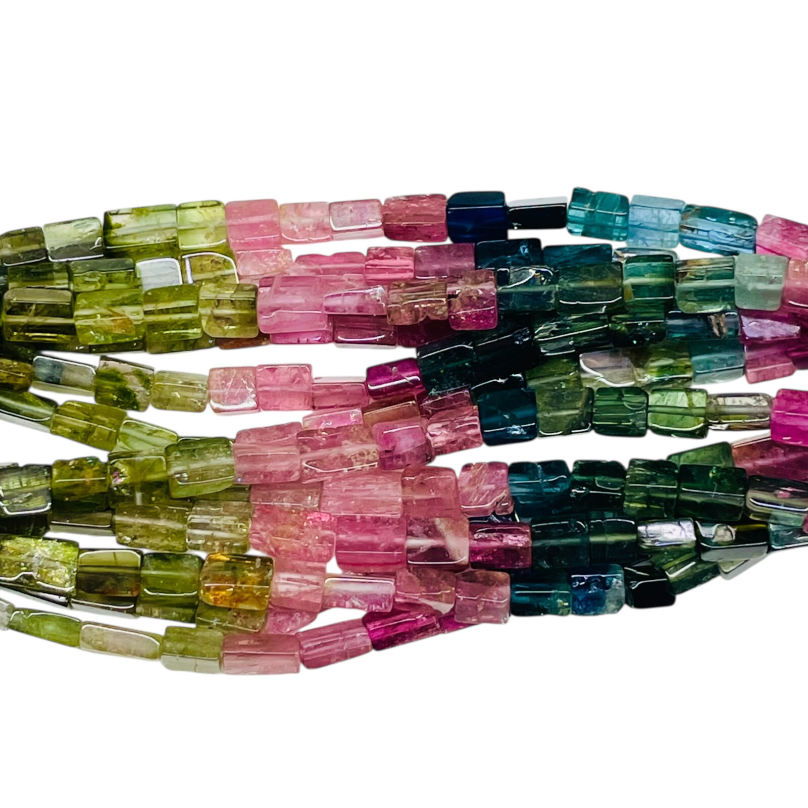 6 Strands Natural Tourmaline Octagon Beads Boutique Necklace 925 Silver Clasp