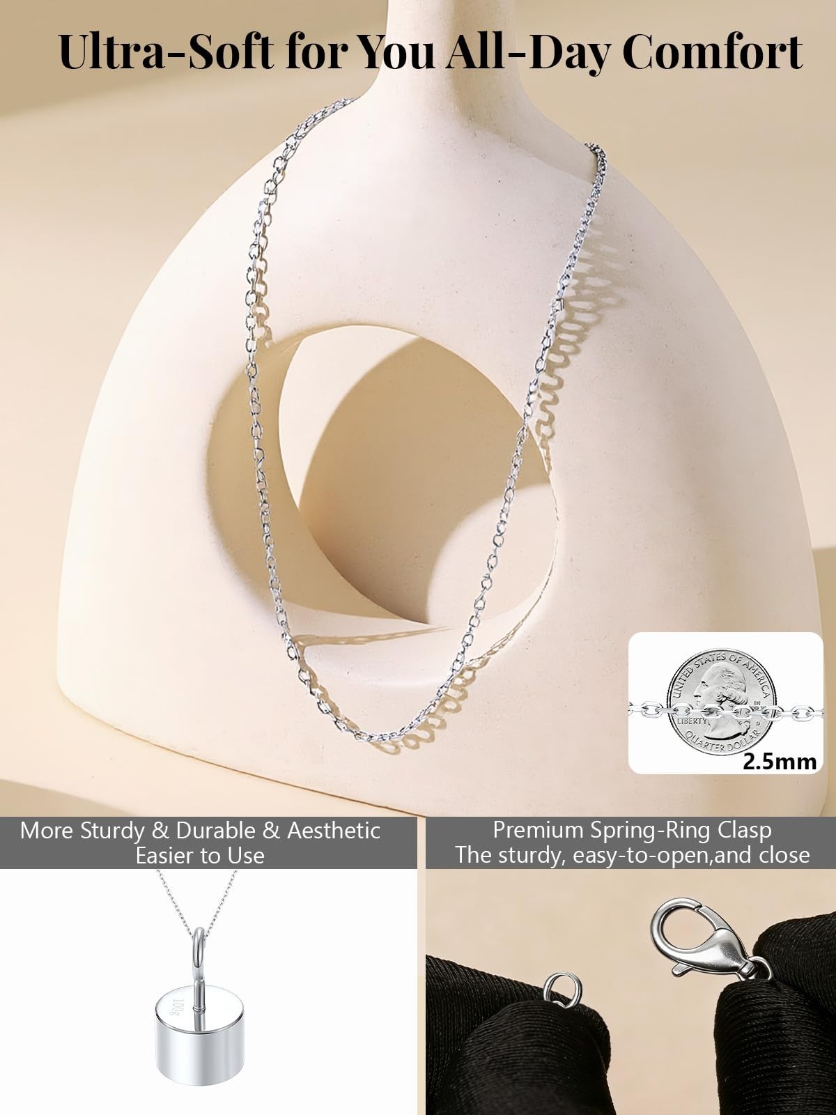 Elegant 2.5MM Silver Rolo Cable Necklace for Women – 316L Stainless Steel, Gold