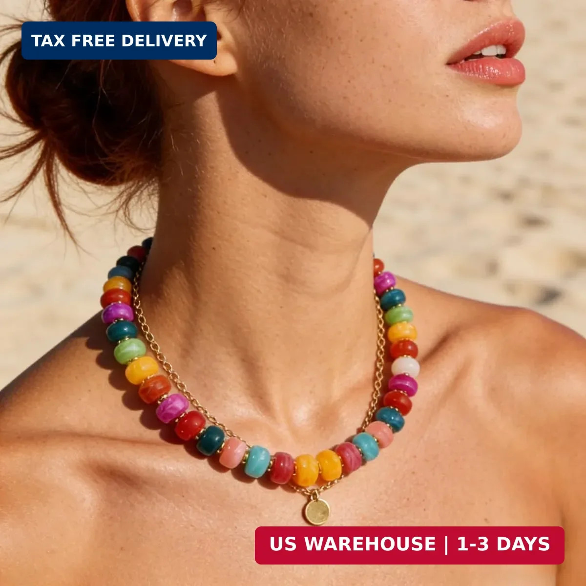Chunky Beaded Statement Necklace for Women Trendy Colorful Boho Resin Bead Choke