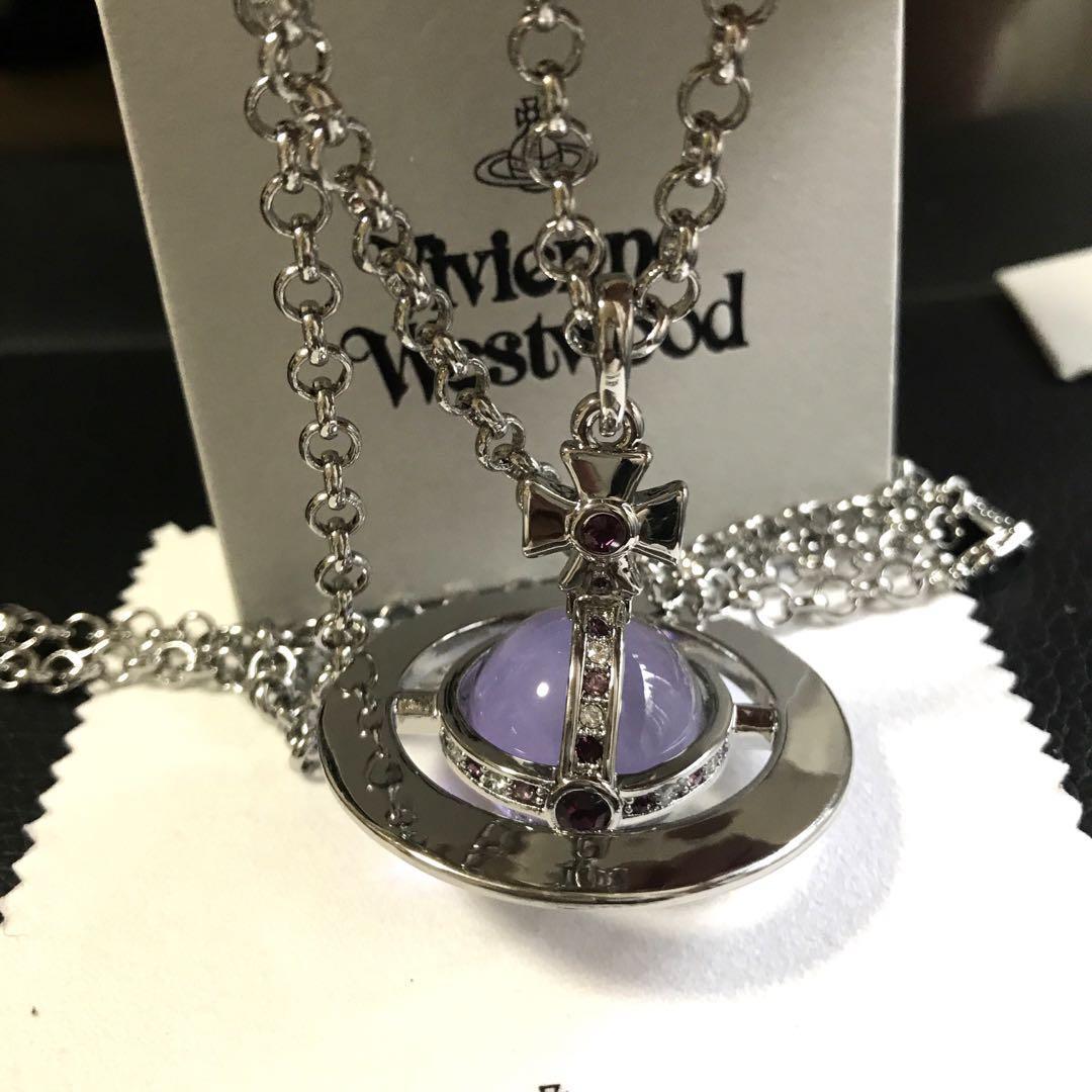 Vivienne Westwood Necklace Small Orb Silver Purple IN BOX [EJ0154