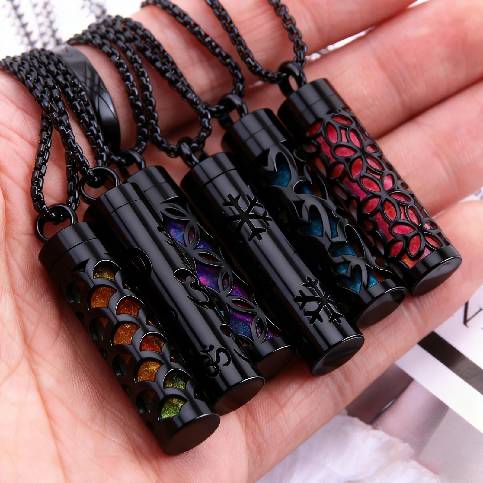 Black or Stainless Steel Aromatherapy Oil Diffuser Pendant