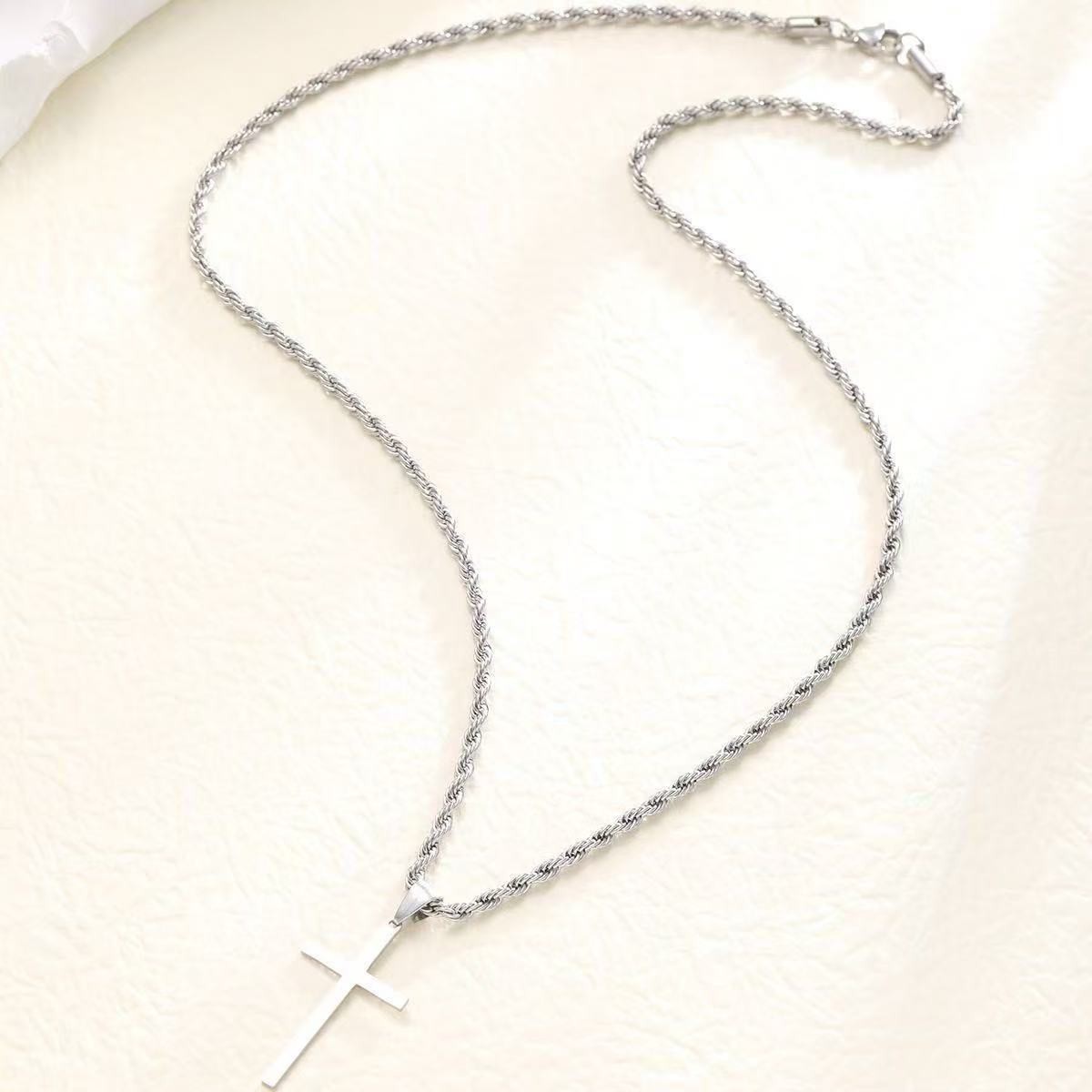 Stainless Steel Cross Pendant Necklace – Rope Chain 20” Christian Jewelry NEW