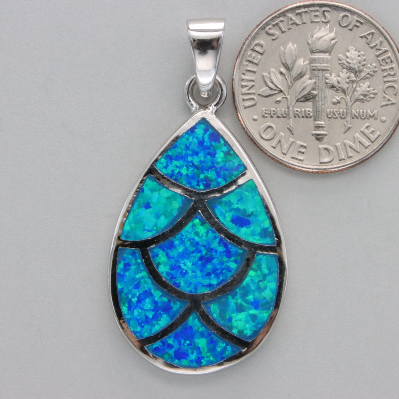 Blue FIRE OPAL Teardrop Pendant – 925 STERLING SILVER – Rhodium finished 45e