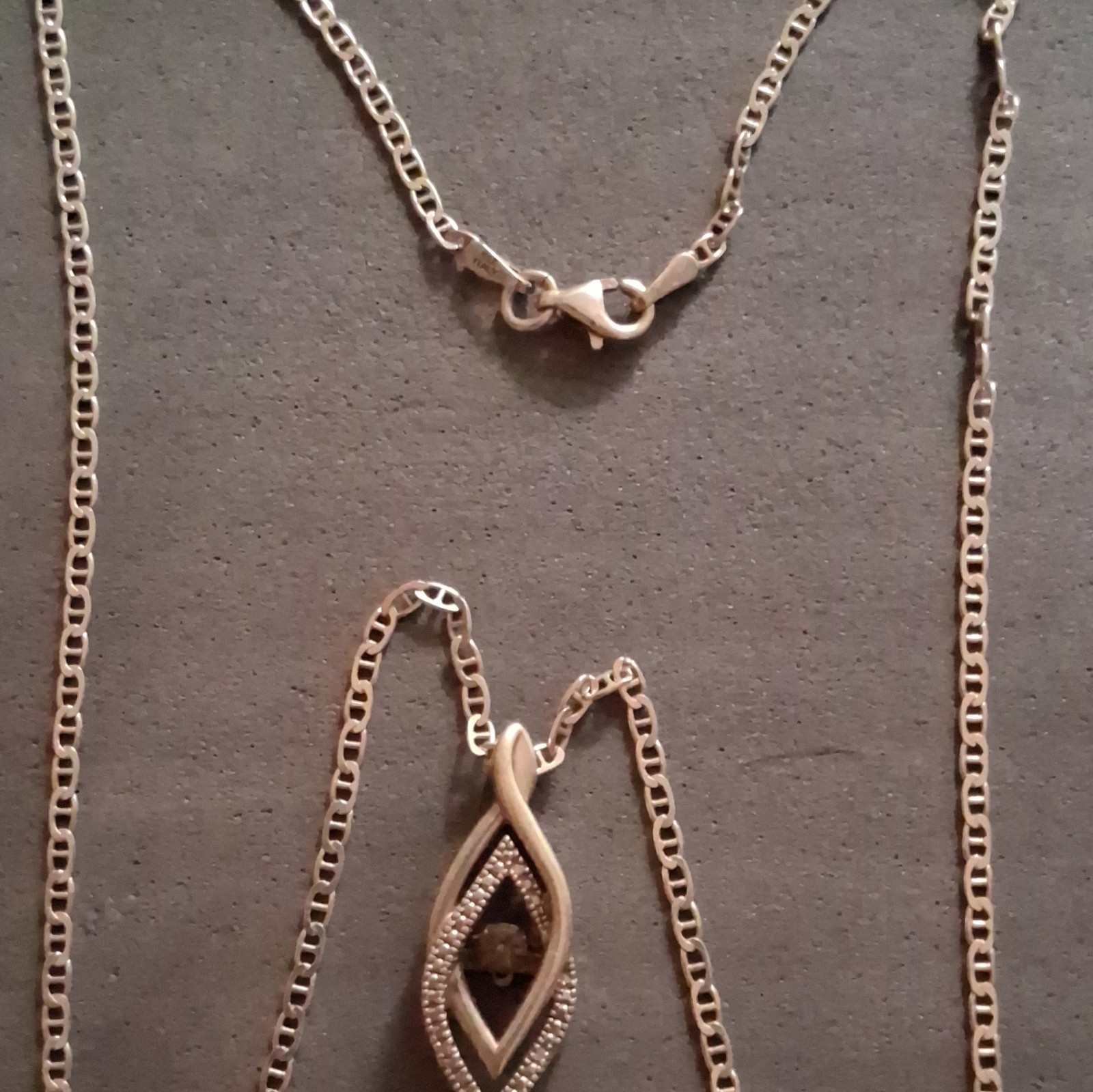 Silver 925. Figaro Chain Necklace Teardrop Crystal Pendant Lobster Clasp.