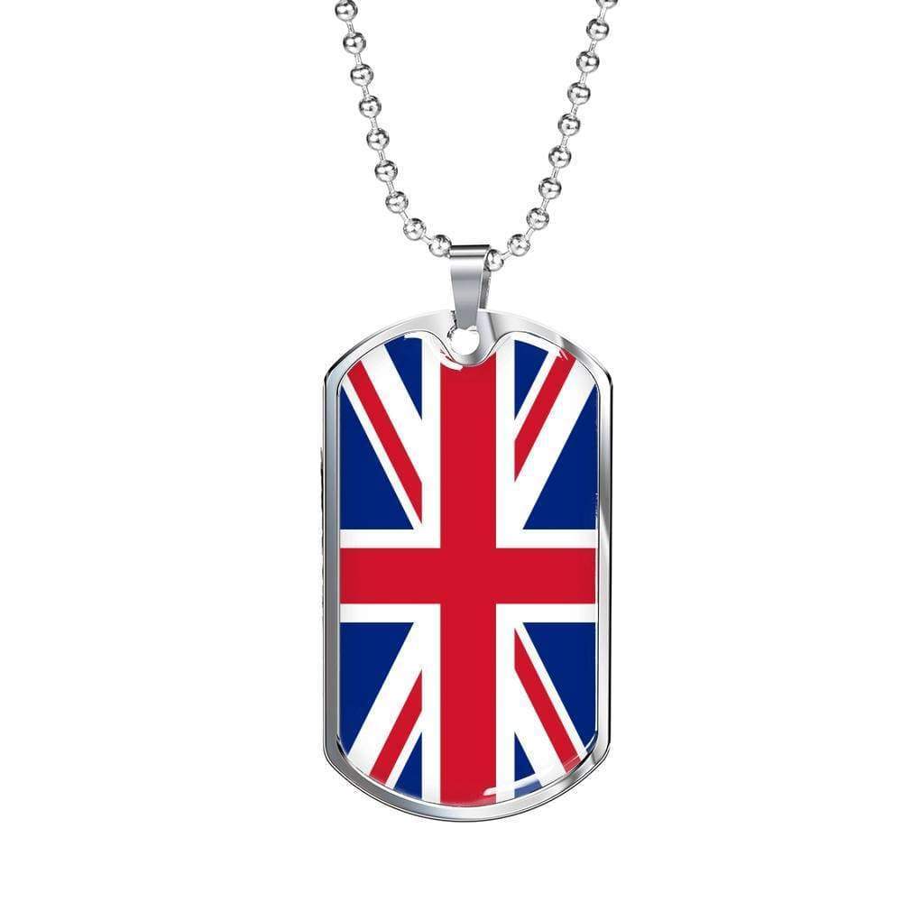 United Kingdom Flag Necklace Stainless Steel or 18k Gold Dog Tag 24″