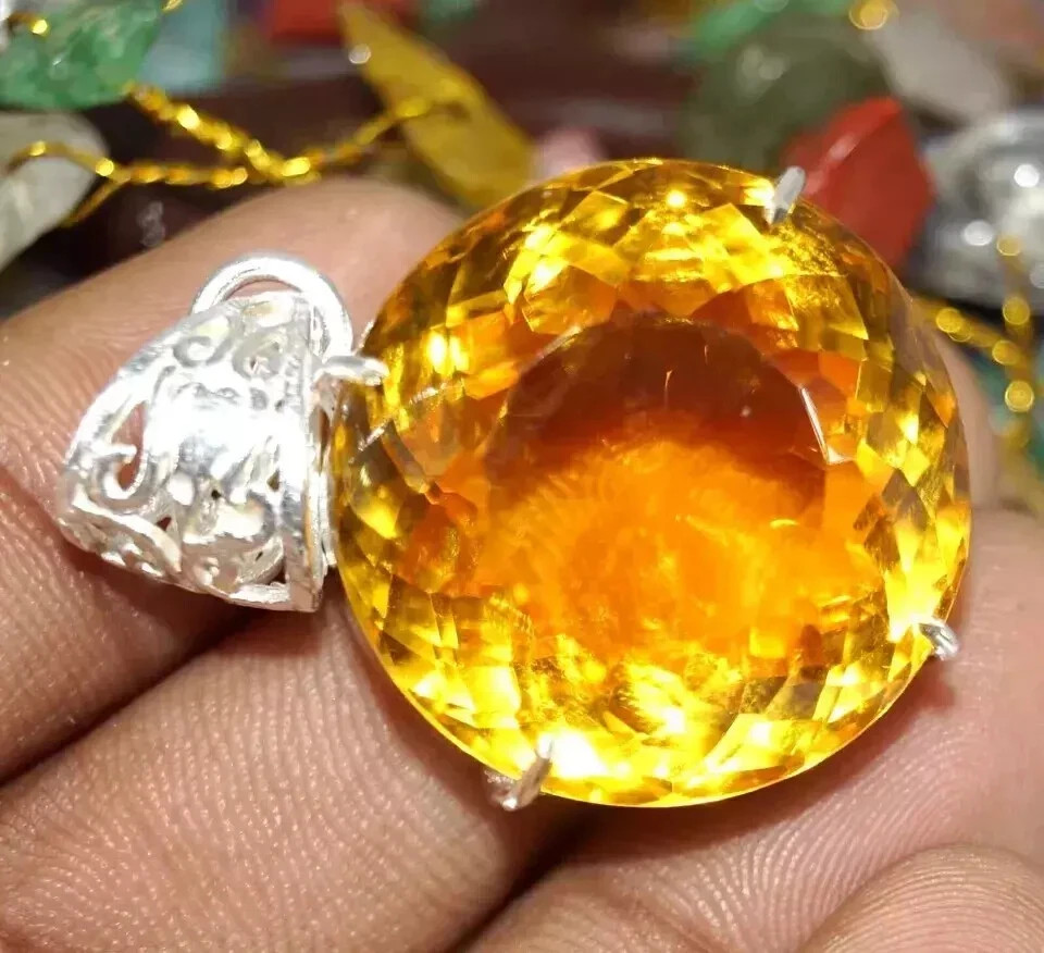 90 CT+ Flawless Yellow Citrine Pendant 925 Sterling Silver Plated Jewelry