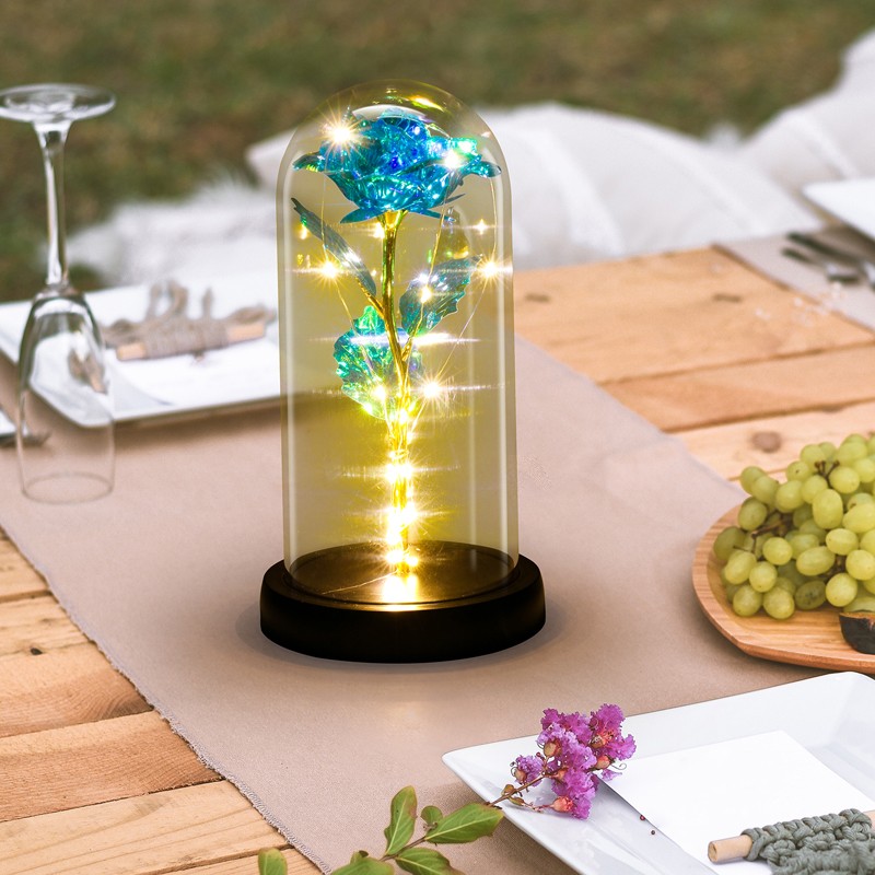 Enchanted Eternal Rose Flower In Glass Dome LED Light Valentine’s Day Gift +Box