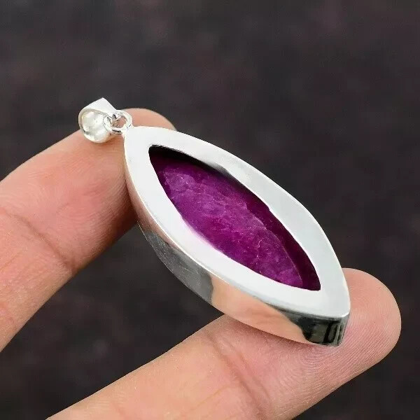 Kashmir Rubi Gemstone Handmade Jewelry Marquise925 Sterling Silver Pendant 45 Ct