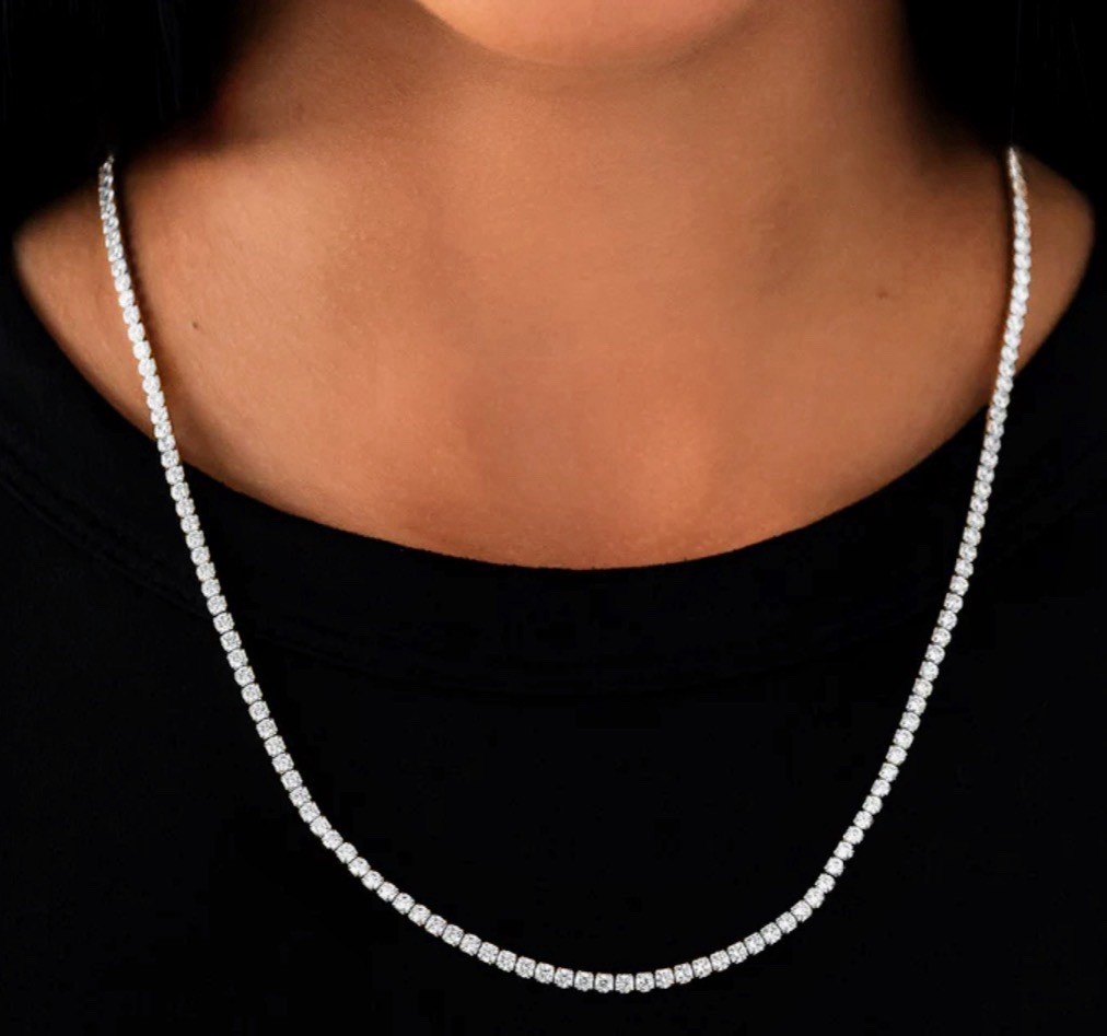 GLD 22 Inch Micro Tennis Necklace 2.5mm 14K White Gold Plated / CZ Stones