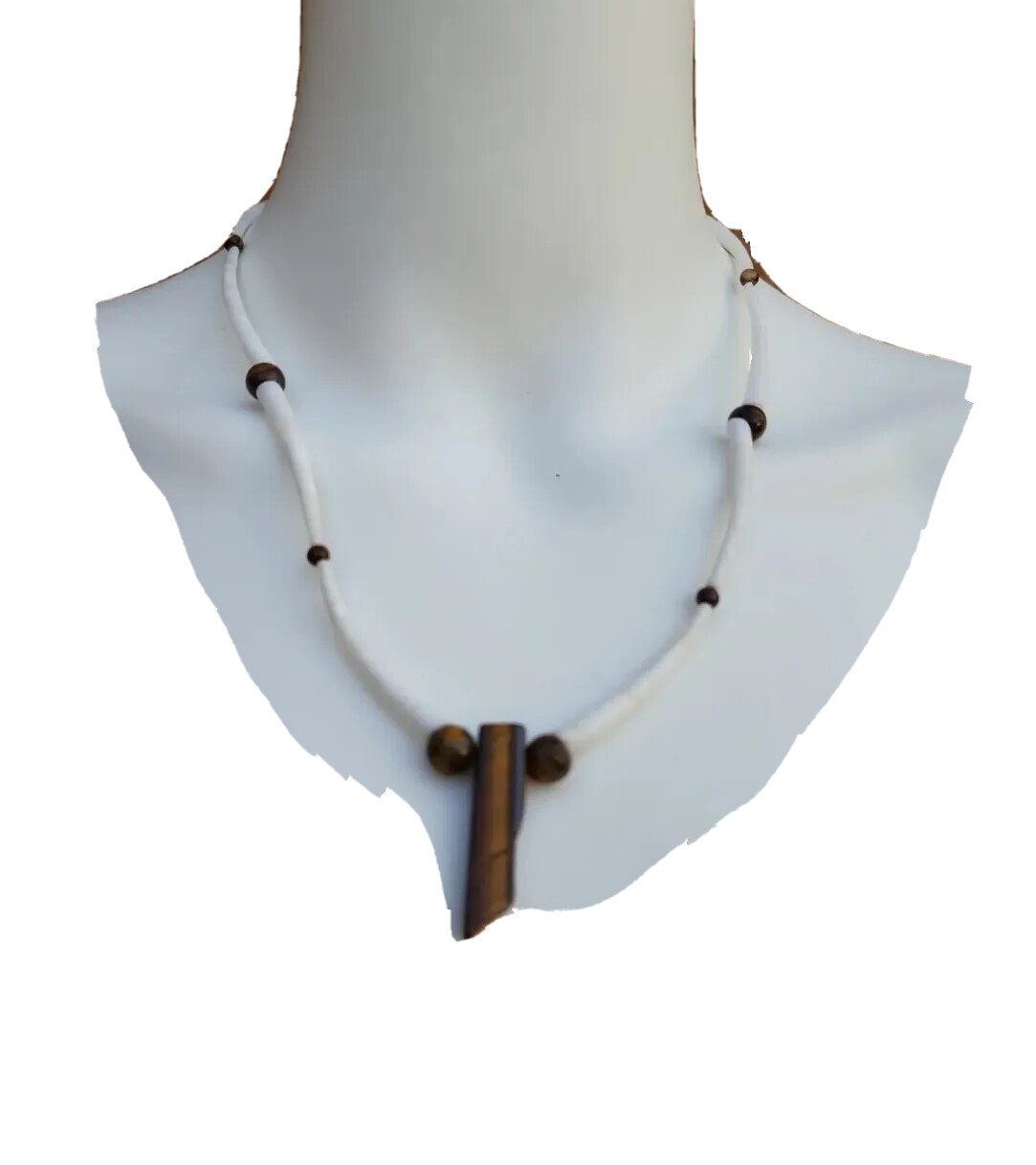 Tiger Eye Amulet Pendant On White Horn Shell Link Unisex Adults Surfers Necklace