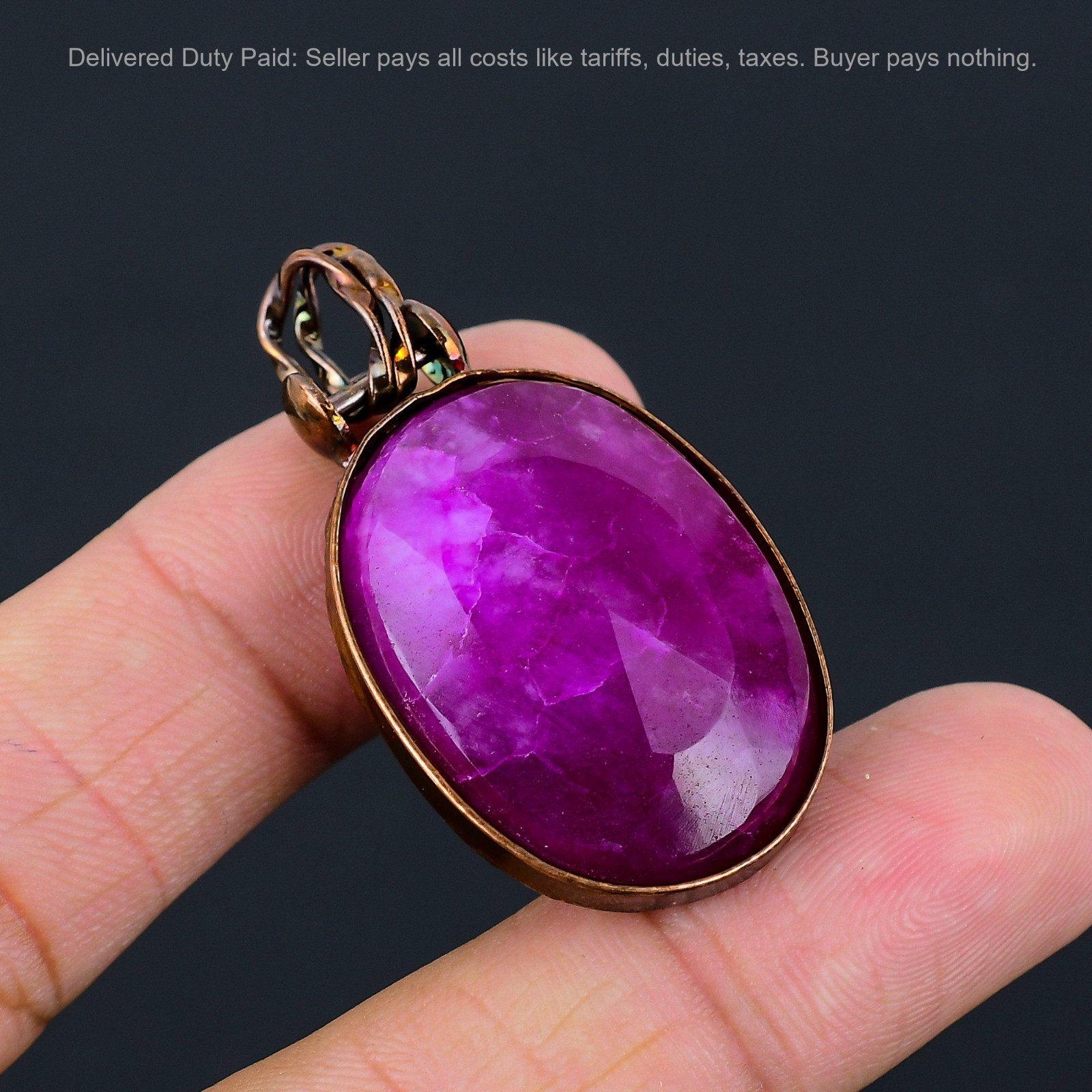 Halloween Deal Kashmir Rubi Gemstone Copper Sister Electroformed Pendant Jewelry