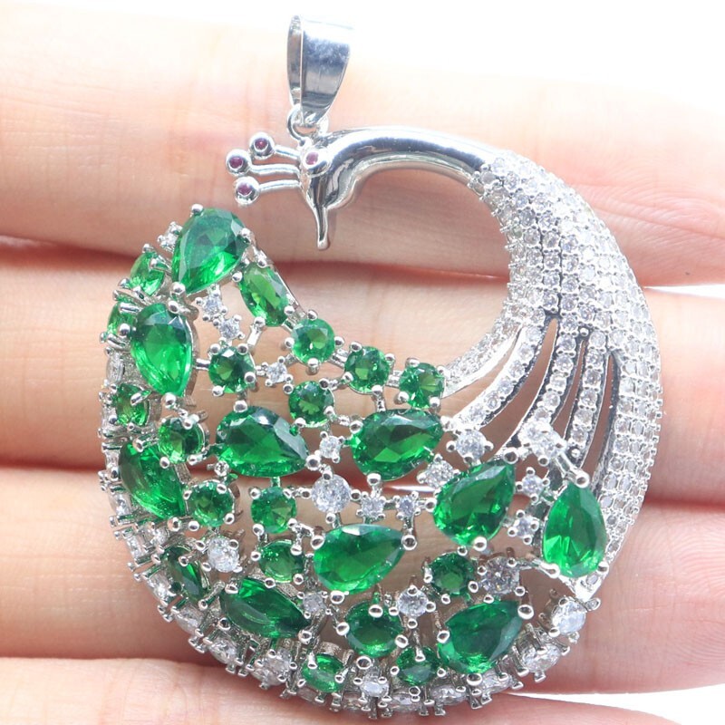 Multi Color Peacock Big Tourmaline Citrine Blue Topaz Kunzite CZ Silver Pendant