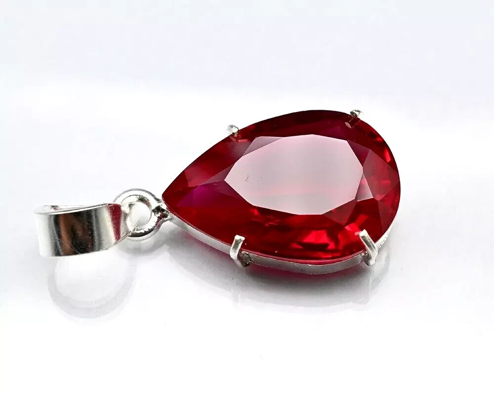 Certified 31.70 CT Natural Loose Red Ruby Gemstone 925 Solid Silver Pendant